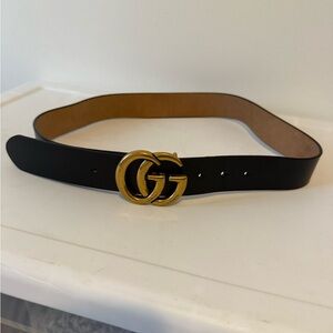 Black Faux Leather Women’s Belt with Gold Buckle